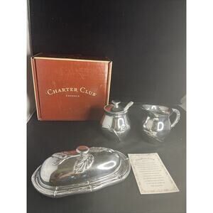 Vintage Charter Club casuals Eden Grove Aluminum Butter Dish, Sugar And Creamer